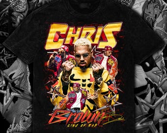 Chris Brown Custom Design Tee | Front Design Only | 14x17 in PNG Digital Download with Halftone | Vintage Retro Style for DTF & DTG Printing