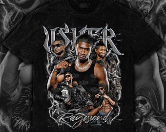 Vintage Bootleg Tee Design Ush3R | 16x20 Front  Design with Halftone | Retro Streetwear PNG | Digital Download
