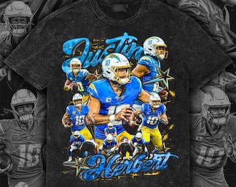 Justin Herbert Retro Design Tee | Vintage Football PNG | Digital Download | Front Artwork | 300 DPI | with Halftone File | Ready to Print