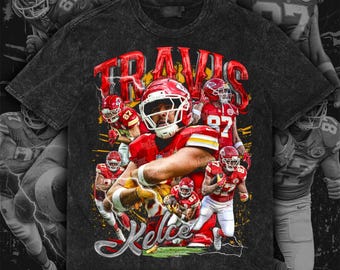 Travis Kelce Design Tee | Vintage Football PNG |  Front Artwork | 300 DPI | with Halftone File |Knockout Black Ready to Print