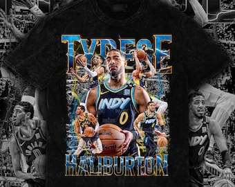 Tyrese Haliburton Custom Design PNG | Retro Vintage Front Artwork | 13x15 in Digital Download with Halftone File for DTF & DTG Printing