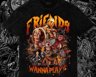 Gruselige Halloween Freunde spielen Design | 14x17 PNG | Horror-Figuren | Vintage Retro T-Shirt Kunst | 300 DPI | mit Halftone Front Design