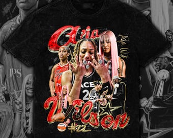 A'ja Wilson Vintage Bootleg Style PNG | Retro Basketball Graphic Tee Design | 16x20inches 300 DPI + Halftone | Digital Download