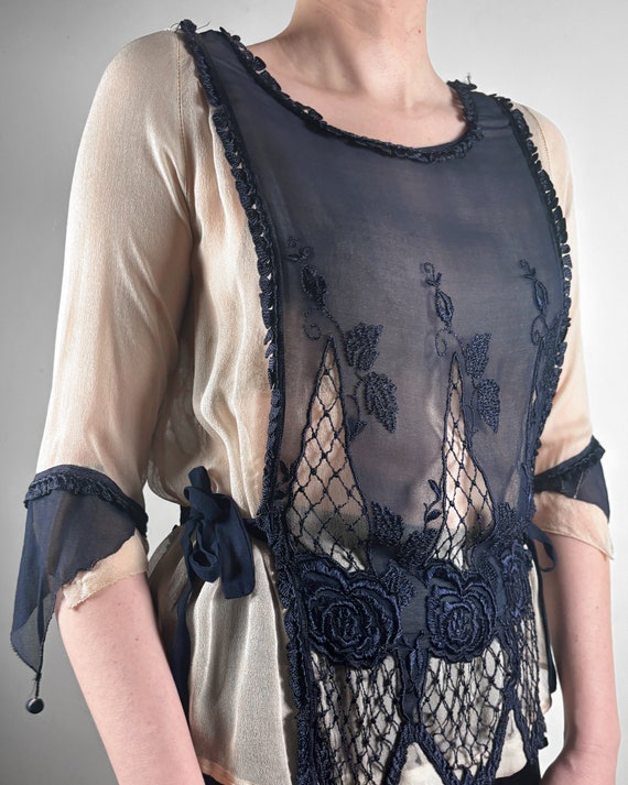 1920s Art Nouveau Chiffon Blouse–S - image 5