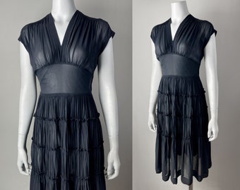 1940s Sheer Ruched Dress–M