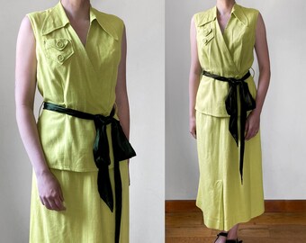 1940s Celery Green Linen Suit–S