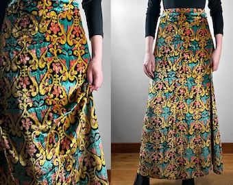 1960s Printed Velvet Maxi Skirt–M