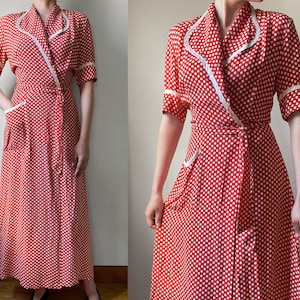 1940s Polka Dot Rayon Wrap Dress–S