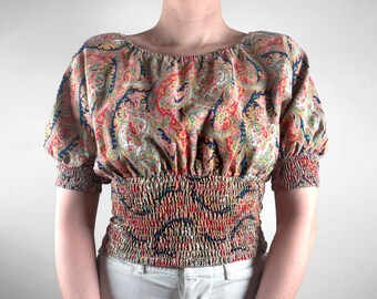 1970s Paisley Smocked Blouse–XS