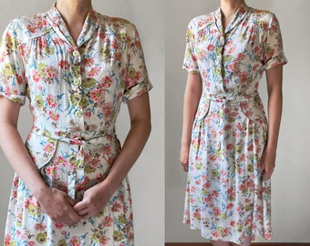 1940s Daisies Print Dress–XS