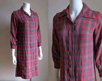 Anni '60 Pat Perkins Plaid Flannel Shift - S