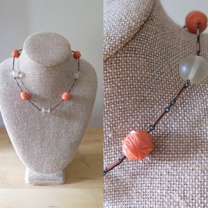 30s Coral + Enamel Carved Bead Choker