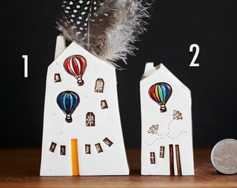 Hot Air Balloon Rainbow House Mini Vase with Sunshine and Bees - Mother's Day Gift, Whimsical Present