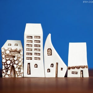 Old World Style Prague White Ceramic Houses - Unique Mother&#39;s Day Gift