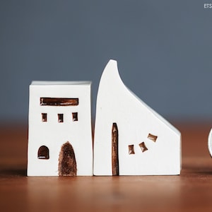 Small Ceramic House Duo: Modern Stoneware Village, Realtor Gift