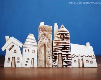 Little Ceramic Village with Modern Houses and Cabins