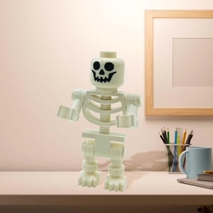 Skeleton Soldier Minifigure, Building Block Doll, White Skeleton with Sword, Halloween Floppy-Armed Monster Figure, Cutest Home Decor Piece.