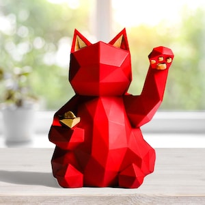 Figurine géométrique de chat porte-bonheur, statue de chat porte-bonheur en résine, décoration animalière minimaliste, cadeau personnalisé pour chambre à coucher ou pièce mignonne d&#39;intérieur de maison moderne.