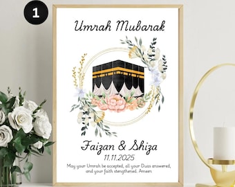 Umrah Mubarak Poster | Personalised Islamic Wall Art | gift | A4 Digital Print