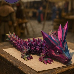 3D Printed Crystal Dragon Figurine: Articulated Fantasy Desk Decor