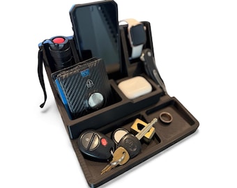 EDC Organizer mit Telefon- und Uhrenladegerät - Nachttischdock für Brieftasche, Schlüssel, Ringe