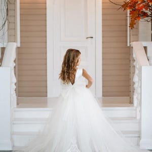 Tutu girl dress, Girl ball gown, Flower girl dress with long train,Ivory flower girl dress, ivory flower girl dress