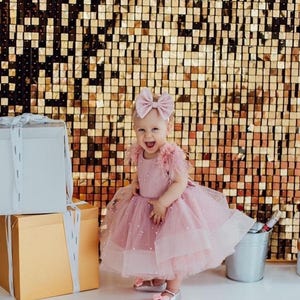 Robe de premier anniversaire, robe de demoiselle d&#39;honneur tutu, robe de demoiselle d&#39;honneur, robe tutu pour tout-petit, robe rose, vieux rose