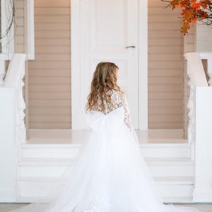 Flower girl dress train,Girl ball gown,Ivory flower girl dress, Tutu girl dress