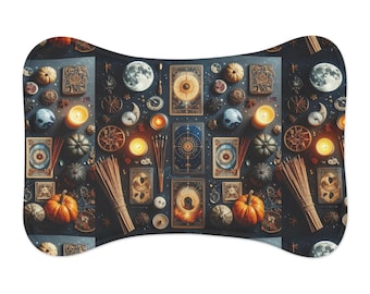 Halloween Tarot Altar Pet Feeding Mat | Spooky Pumpkin Moon Design