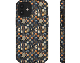 Protective Phone Case: Celestial Pumpkins, Moons, Stars – Dual Layer Durable Cover