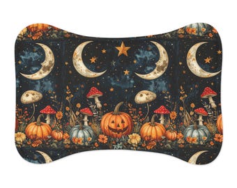 Halloween Moon Pumpkin Pet Feeding Mat | Fall Mushrooms Stars