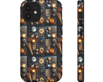 Witchy Altar Pattern Phone Case | Halloween Moon, Pumpkins, Candles