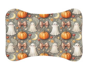 Halloween Ghosts and Pumpkins Pet Feeding Mat | Spooky Autumn Placemat
