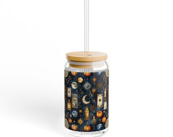 Halloween Tarot Pumpkin Moon Sipper Glass | 16oz