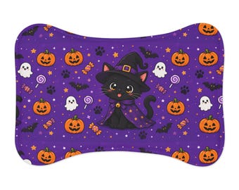 Cute Halloween Black Cat Witch Pet Feeding Mat | Waterproof Placemat