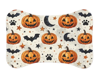 Jack-o'-Lantern Pattern Pet Feeding Mat | Halloween Pumpkin Paw Print