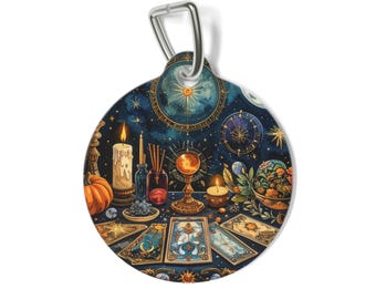 Tarot Altar Pet Tag | Mystical Astrology Stars, Candles, Pumpkin