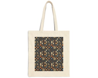 Retro Space Pattern Tote Bag | Vintage Rockets Planets Canvas