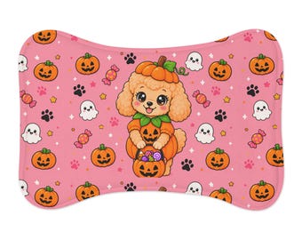 Cute Pumpkin Poodle Halloween Pet Feeding Mat | Waterproof Bowl Placemat