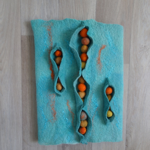 Felted picture, a textile wall hanging of a seascape