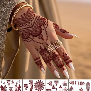 Sensual Hand Flower Design Tattoos In Brown, Red, Chestnut Colors For Finger, Nail, Body Art, Suitable For Wedding, Party