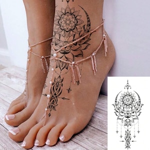 Big Size Body Art Temporary Tattoo Stickers For Women, Sketch Realistic Style Mandala Henna Pattern, Waterproof Fake Tattoo, Covering Scars