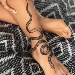 Realistic Black Snake Temporary Tattoo: Waterproof Serpent Body Art