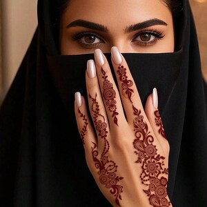 Floral Henna Tattoo Stickers: Brown Mehndi Hand Design, Waterproof Decals