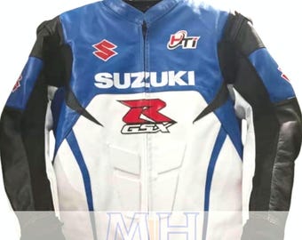 スズキ モーターサイクル レザージャケット、レッド＆ブラック 牛革