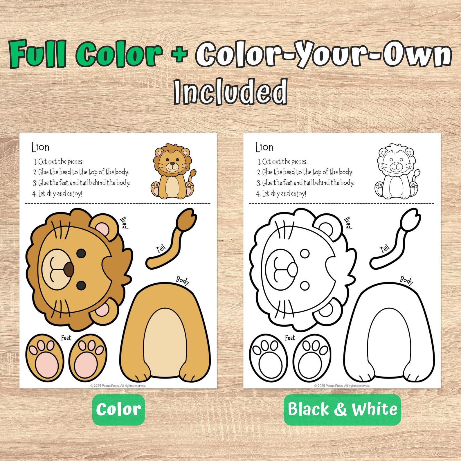 Lion Cut and Glue Craft | Printable Color & Assemble Animal Activity ...