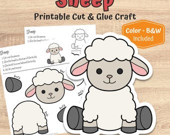 Sheep Cut and Glue Craft | Printable Color & Assemble Animal Activity for Kids