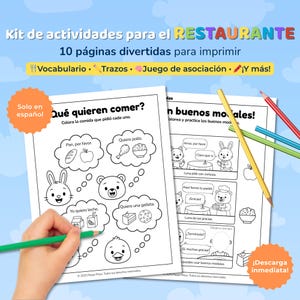 Restaurant Activity Kit for Kids – Spanish Printable | Ages 3–8 | Coloring, Tracing, Vocabulary