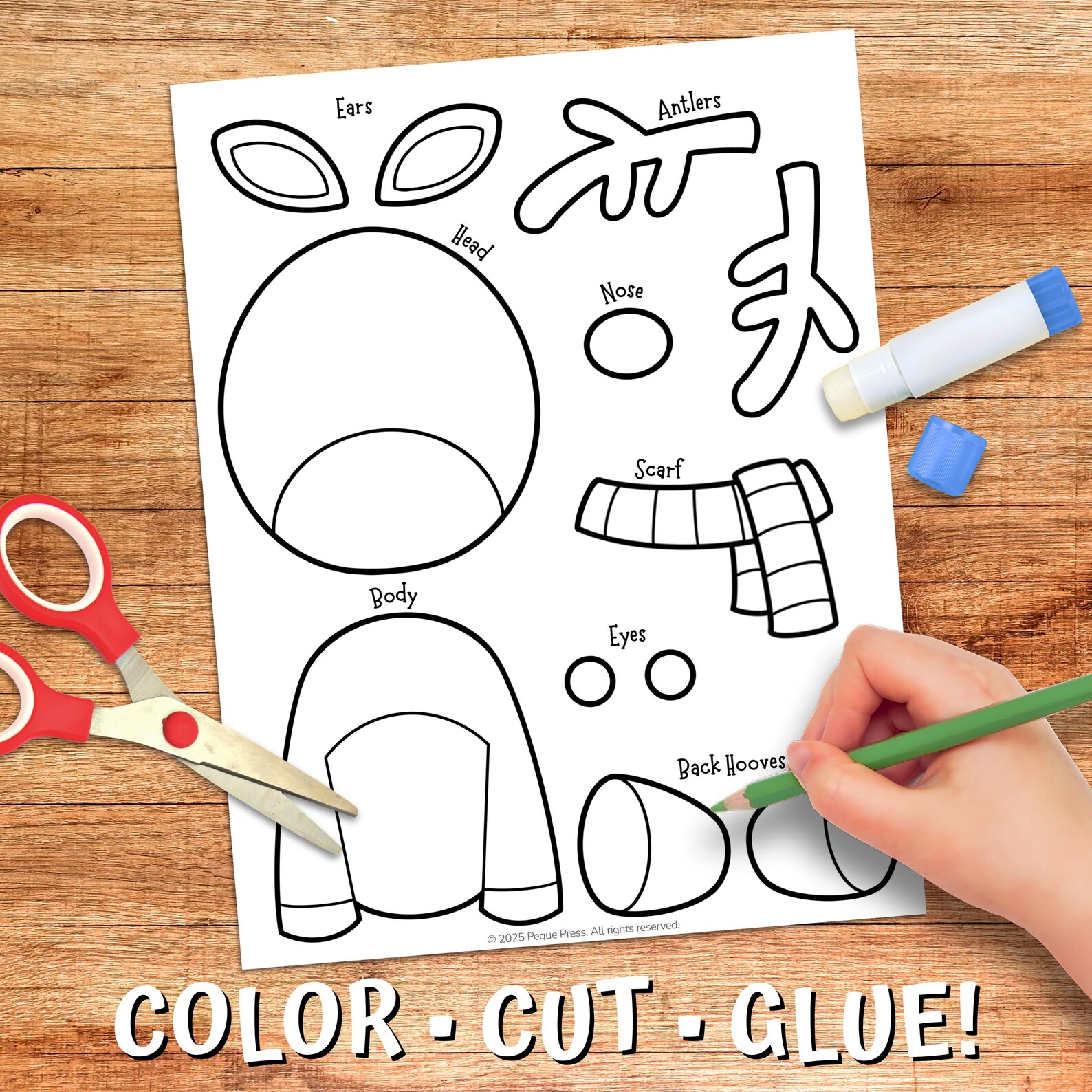 Reindeer Cut & Glue Craft | Printable Color and Assemble Christmas ...