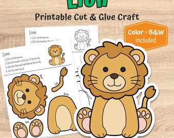 Lion Cut and Glue Craft | Printable Color & Assemble Animal Activity for Kids